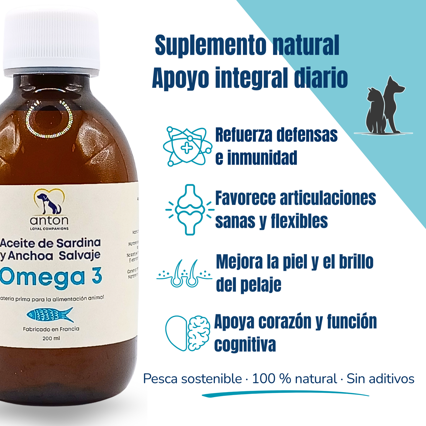 Aceite de sardina y anchoa salvaje con Omega-3 EPA/DHA para perros y gatos – 200 ml_1