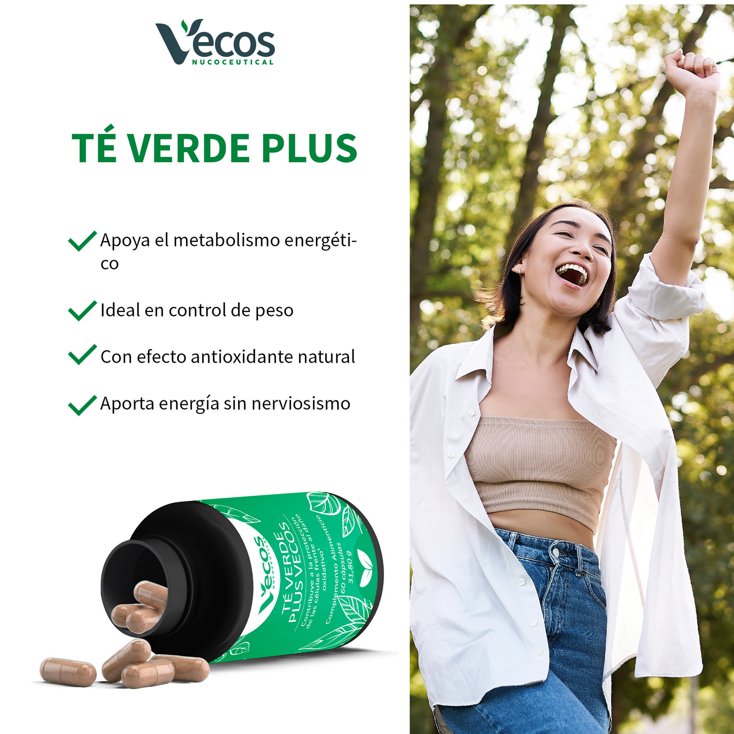 Té Verde Plus Vecos 60 Cápsulas | Control De Peso Y Metabolismo | Con Egcg Y Vitamina C_3
