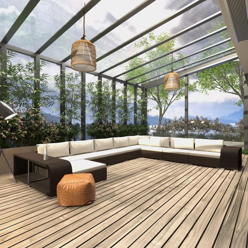 Vidaxl Set Muebles De Jardín 11 Piezas Con Cojines Ratán Sintético Marrón_1