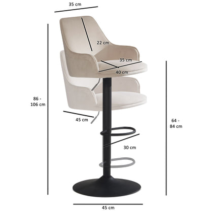 Taburete De Bar Terciopelo Beige Con Respaldo 86 - 106 Cm_3