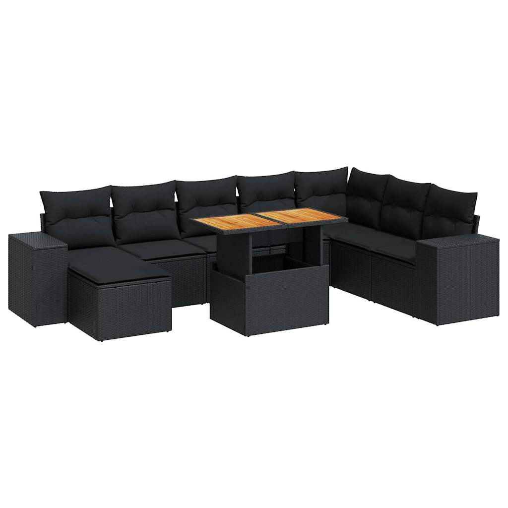 Set Sofás Jardín Y Cojines 9 Pzas Ratán Sintético Acacia Negro / Vetonek_4