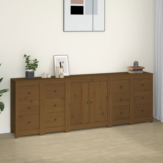 Aparador De Madera Maciza De Pino Marrón Miel 230 X 35 X 80 Cm_0