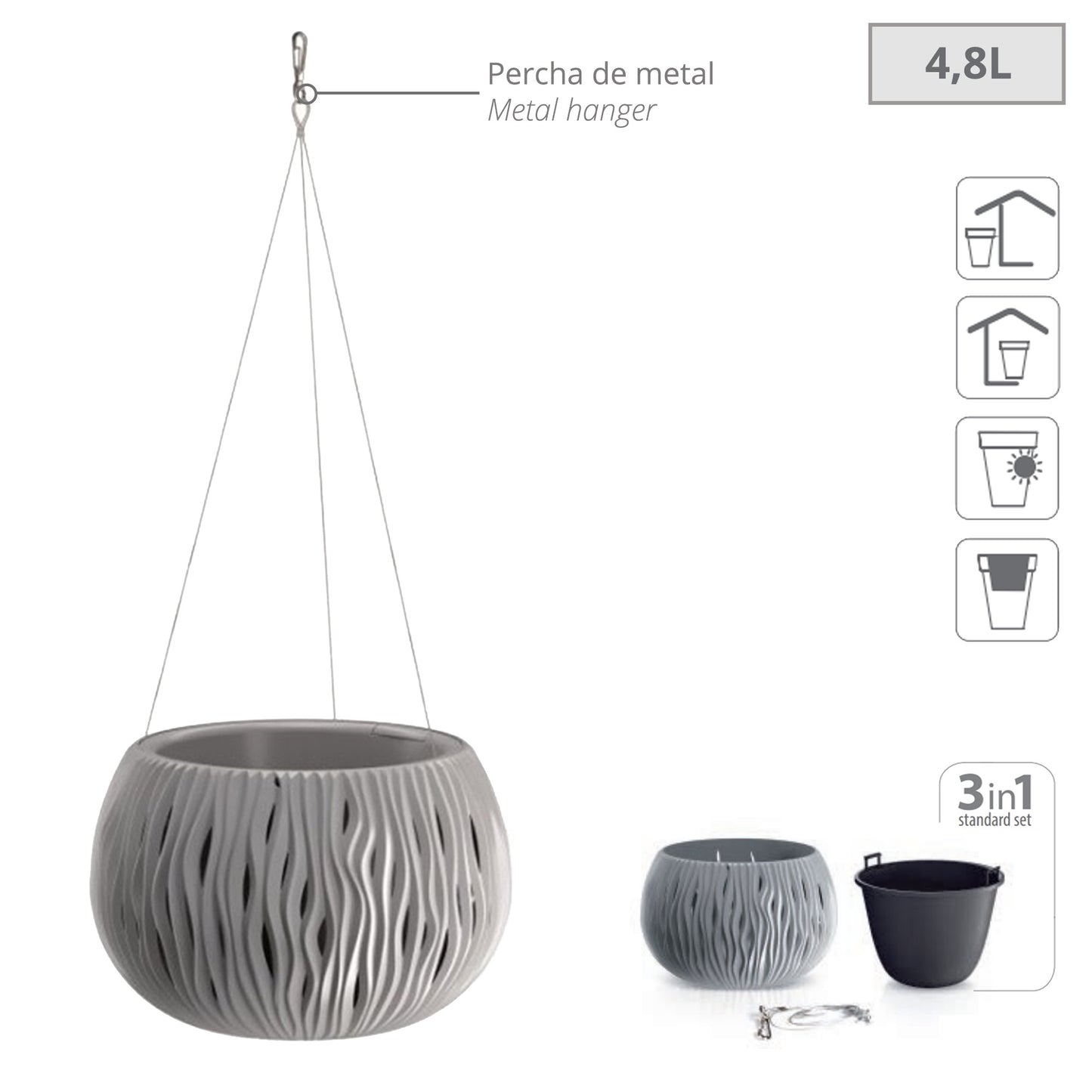 Prosperplast Bowl Sandy Ws De Plástico Con Depósito En Color Gris Piedra, 19,5 (alto) X 29 (ancho) X 29 (profundo) Cms_1