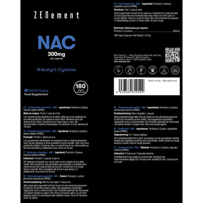 NAC N-Acetil-Cisteína, 600 mg Zenement, 180 comprimidos vegan