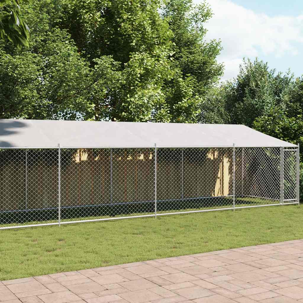 Jaula De Perros Techo Y Puerta Acero Galvanizado Gris 10x2x2 M_1
