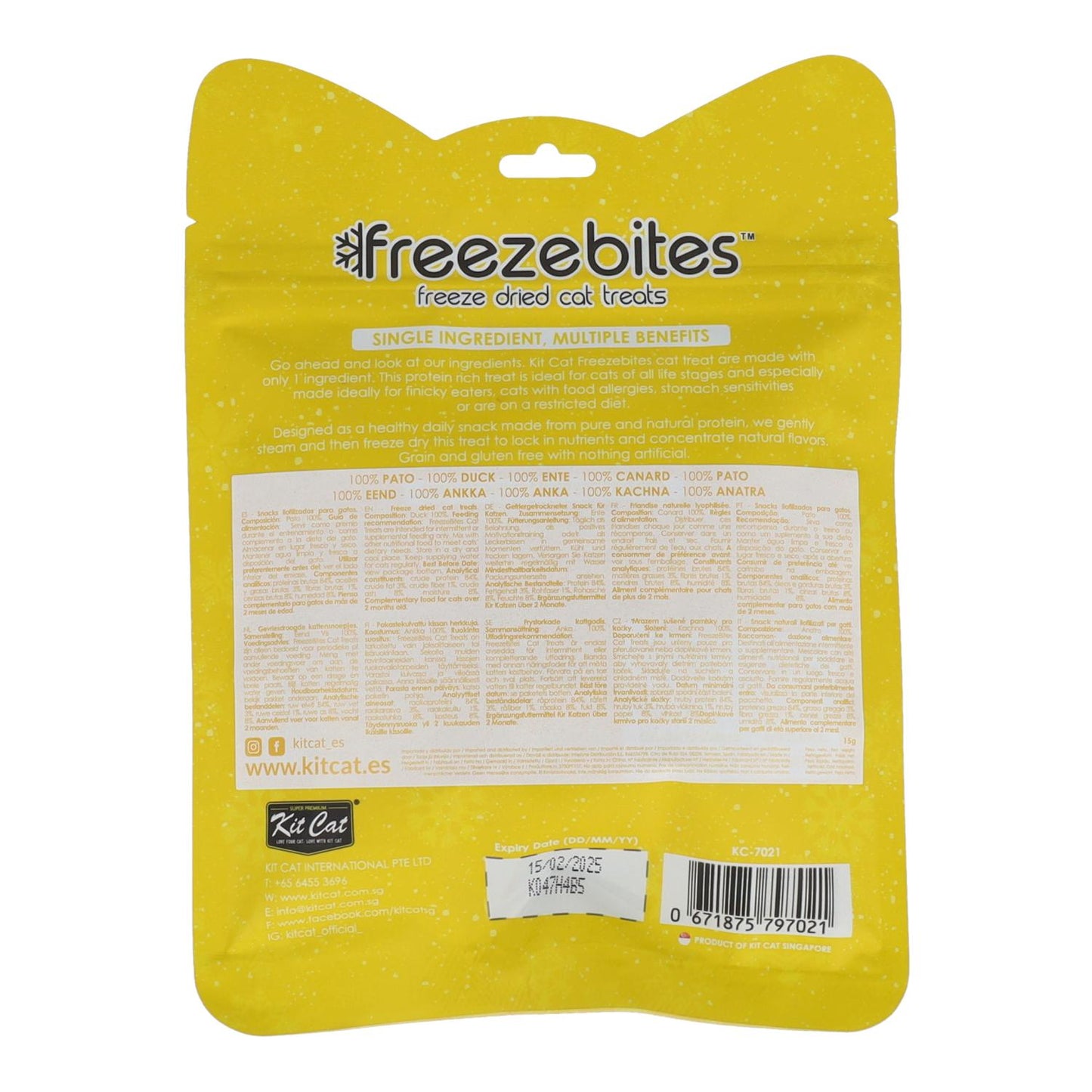 Kit Cat FreezeBites - Pato 15 g Petisco natural liofilizado para gatos