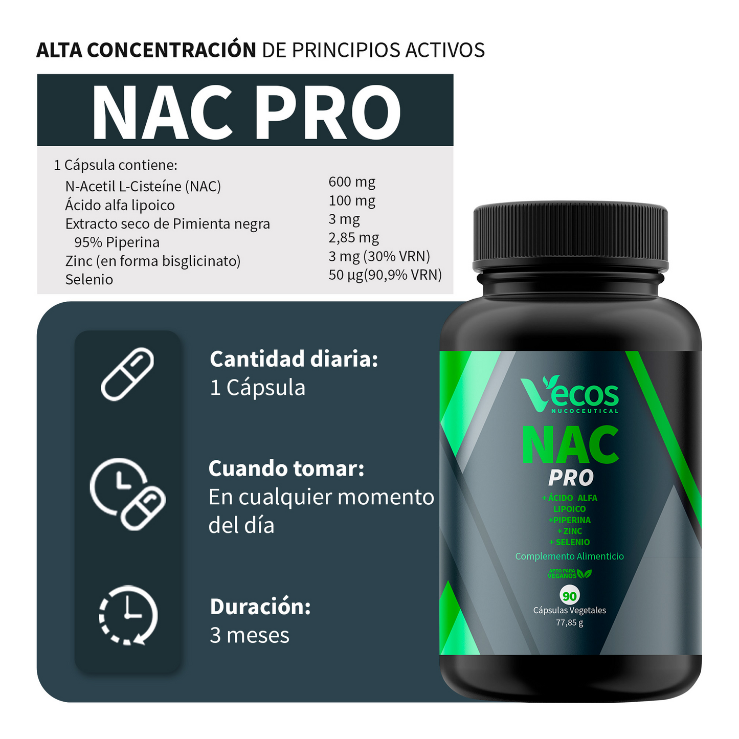 Nac Pro Vecos 90 Cápsulas | Antioxidante Y Detox Celular | Nac 600 Mg + Ácido Alfa Lipoico_2