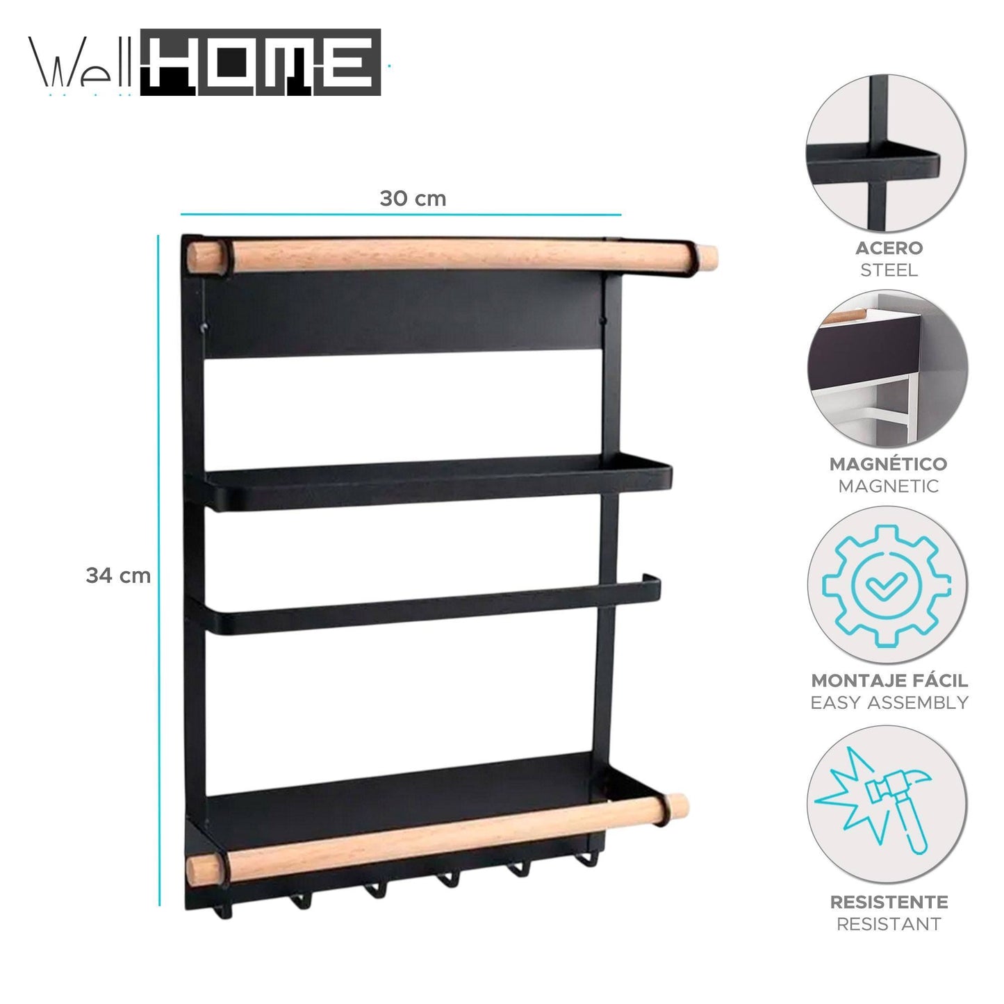Well Home Rack De Fijación Magnética En Acero Pintado Color Negro_1