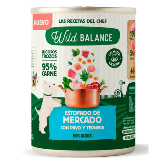 Ensopado de peru e carne de vaca Wild Balance para cães, lata de 400g