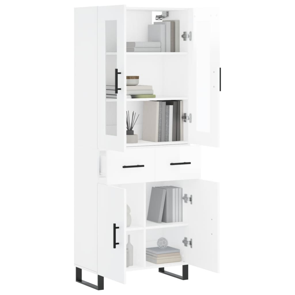 Aparador Alto Madera Contrachapada Blanco Brillo 69,5x34x180 Cm_4