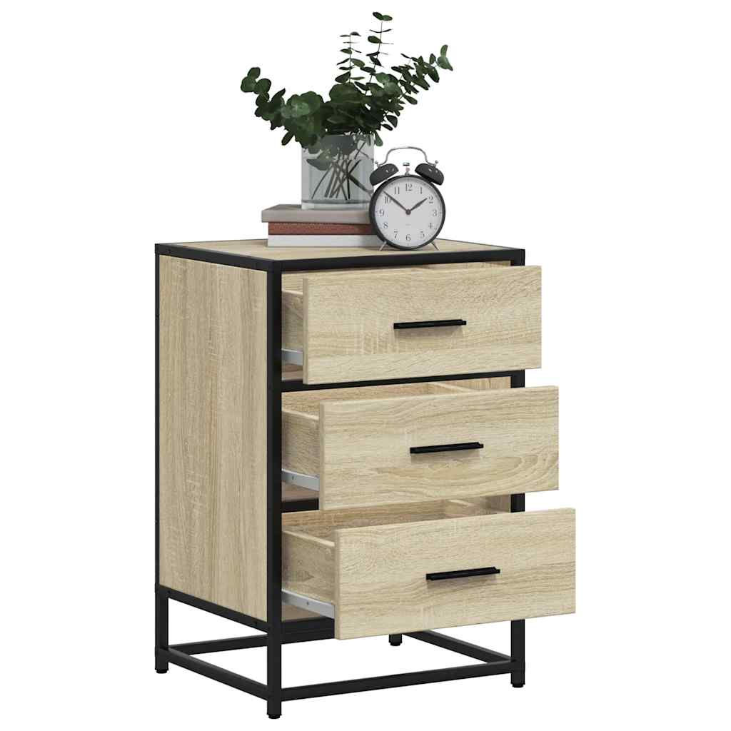 Mesita Noche Madera Ingeniería Roble Sonoma 40x34,5x60cm Metal_2