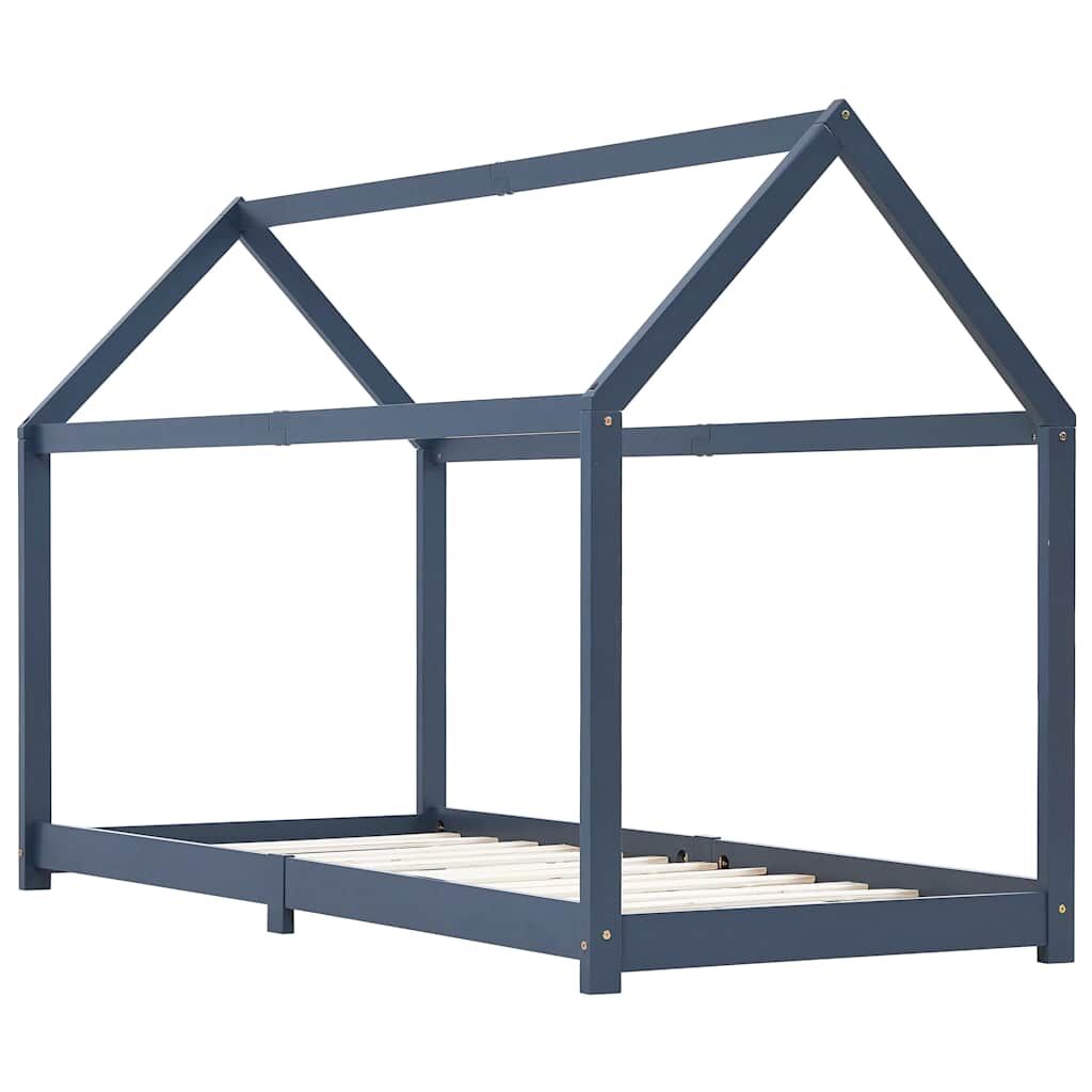 Vidaxl Estructura De Cama Infantil Madera Maciza Pino Gris 90x200 Cm_1