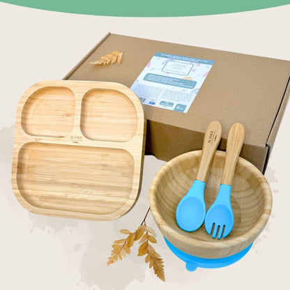 Vajilla De Bambú Natural - 4 Piezas - Azul Capri._1