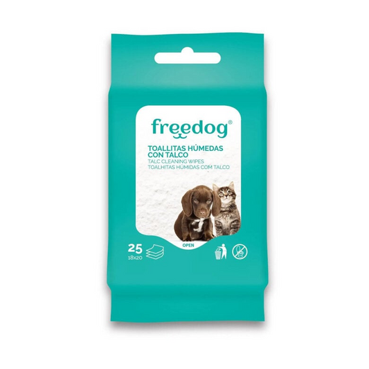 Freedog Pocket Talc Toalhitas Húmidas para cães e gatos, 25 unidades