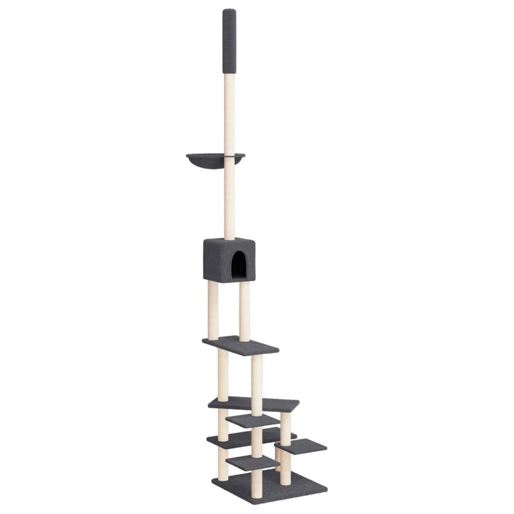 Vidaxl Árbol Rascador Gatos Suelo A Techo Gris Oscuro 268,5-294,5 Cm_0