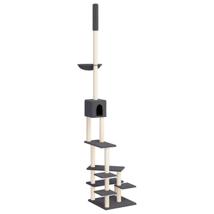 Vidaxl Árbol Rascador Gatos Suelo A Techo Gris Oscuro 268,5-294,5 Cm_0