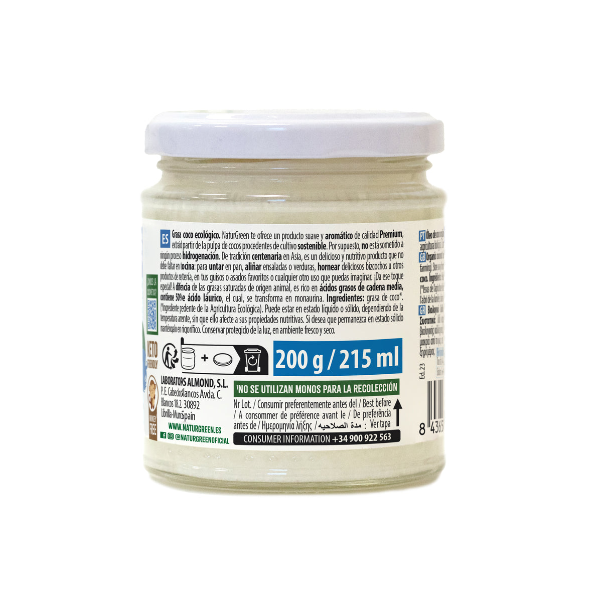 Óleo de coco biológico, NaturGreen 200 g