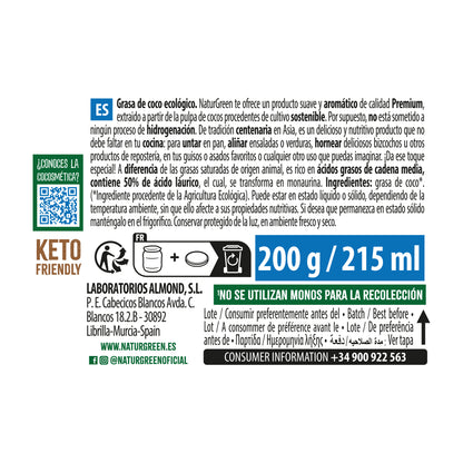 Óleo de coco biológico, NaturGreen 200 g
