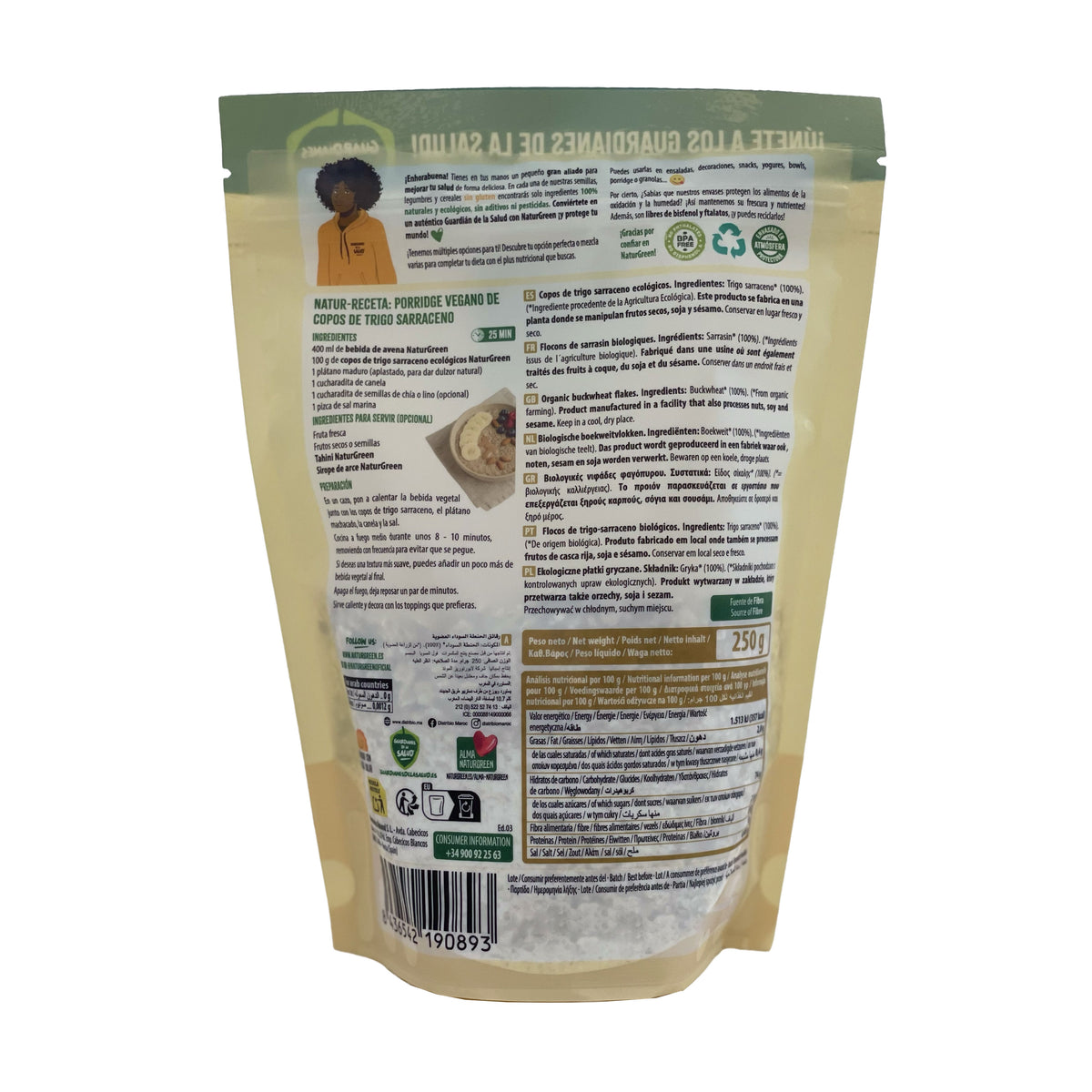 Flocos de trigo sarraceno BIO sem glúten Naturgreen, 250 g