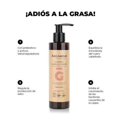 Arganour Champô sem sulfatos para cabelos oleosos 200ml