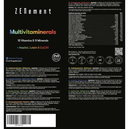 Multivitamínico, com todas as vitaminas e minerais + inositol, coenzima Q10 e luteína Zenement, 240 comprimidos