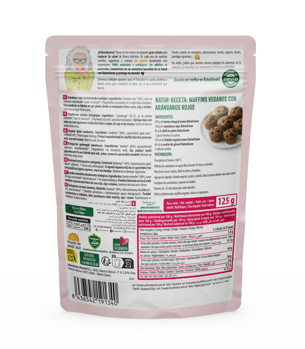 Cranberries secas biológicas Naturgreen 125 g