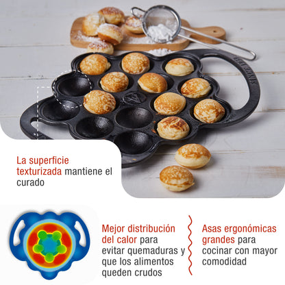 Victoria Sartén Hierro Fundido Curado Mini Pancakes, Poffertjes, Provoletera, Apta Inducción, Barbacoa, 36.225, Negro_2