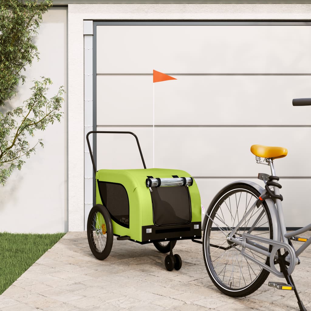 Remolque De Bicicleta Mascotas Hierro Tela Oxford Verde Negro_1