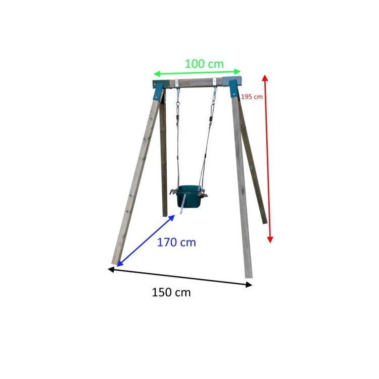 Columpio Individual De Madera Cuadrada Masgames Aiko L + Asiento Bebe Verde Oscuro._1