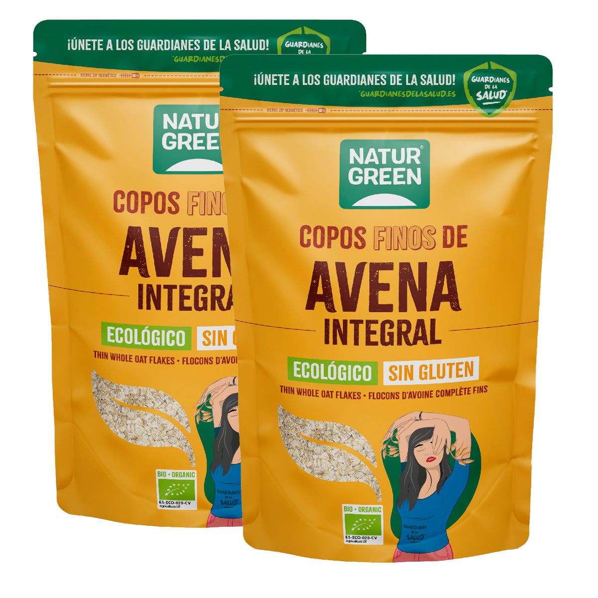 Embalagem de 2 unidades de Flocos Finos de Aveia Sem Glúten Biológicos NaturGreen Embalagem de 2 unidades de 1Kg