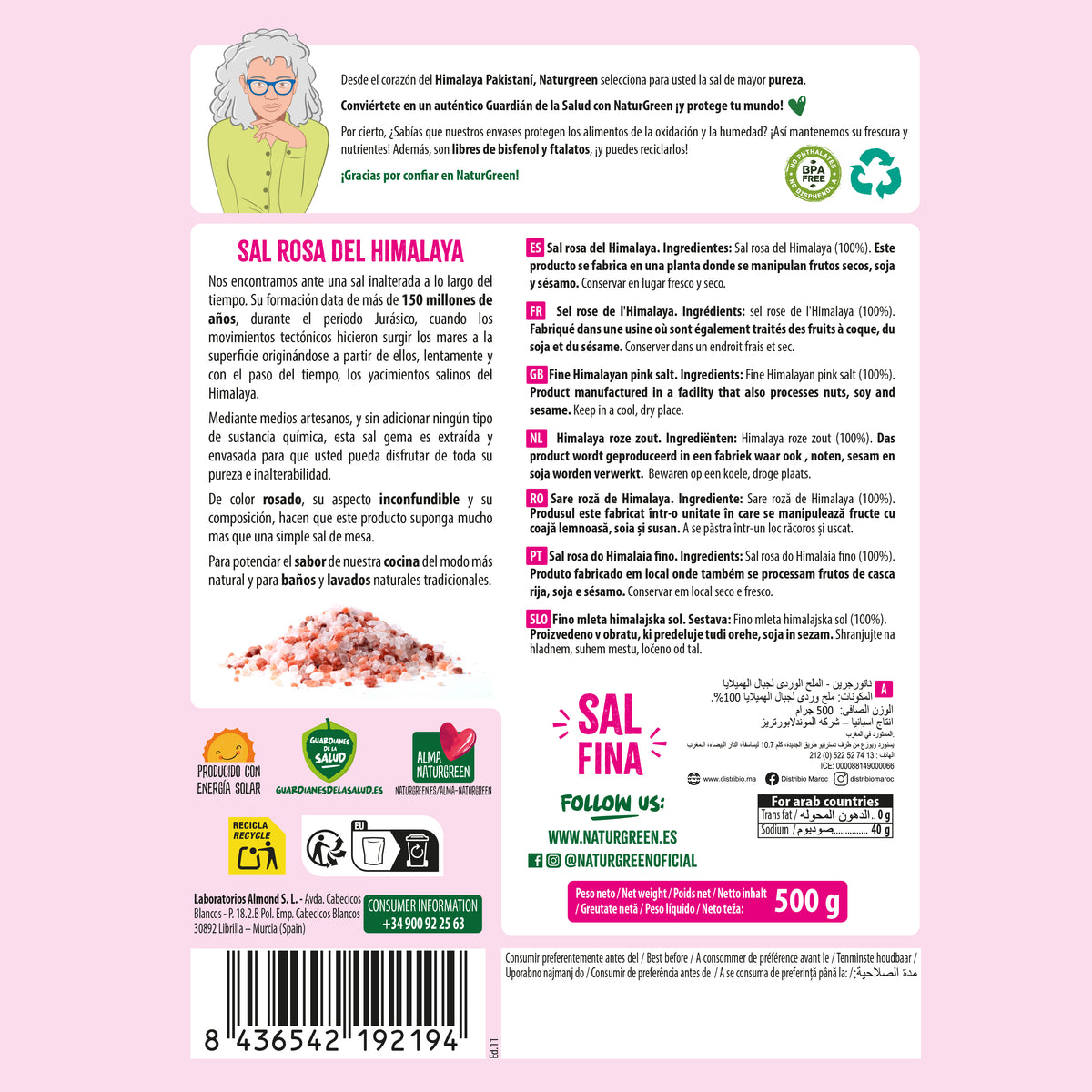 Sal rosa fino dos Himalaias Naturgreen 500 g