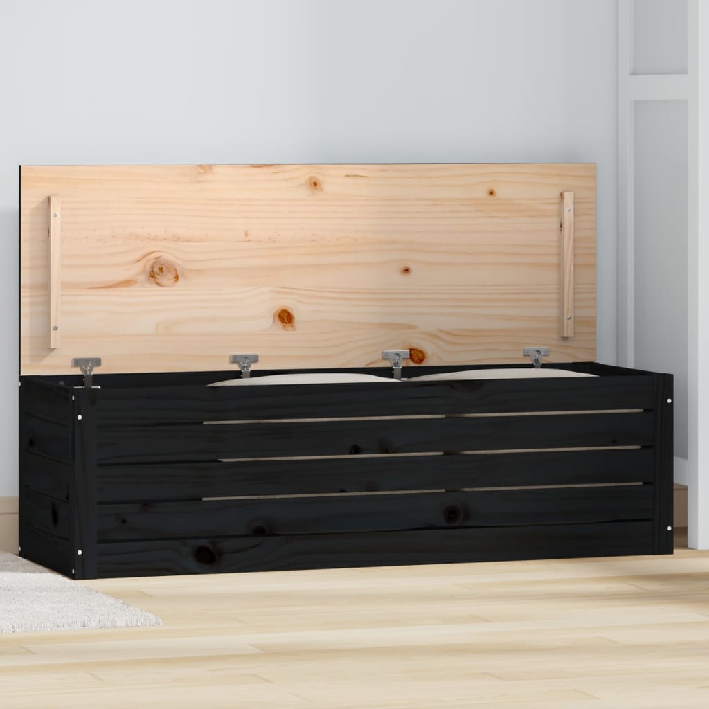 Caja De Almacenaje Madera Maciza De Pino Negro 109x36,5x33 Cm_0