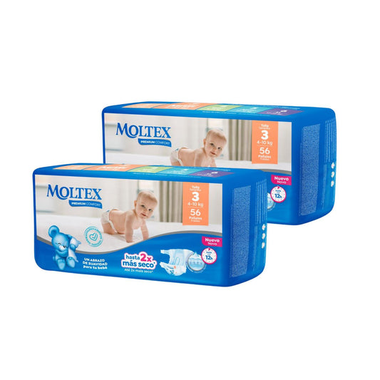Embalagem de 2 Fraldas Moltex Premium Comfort T3 (4-10 kg) 56 Unidades