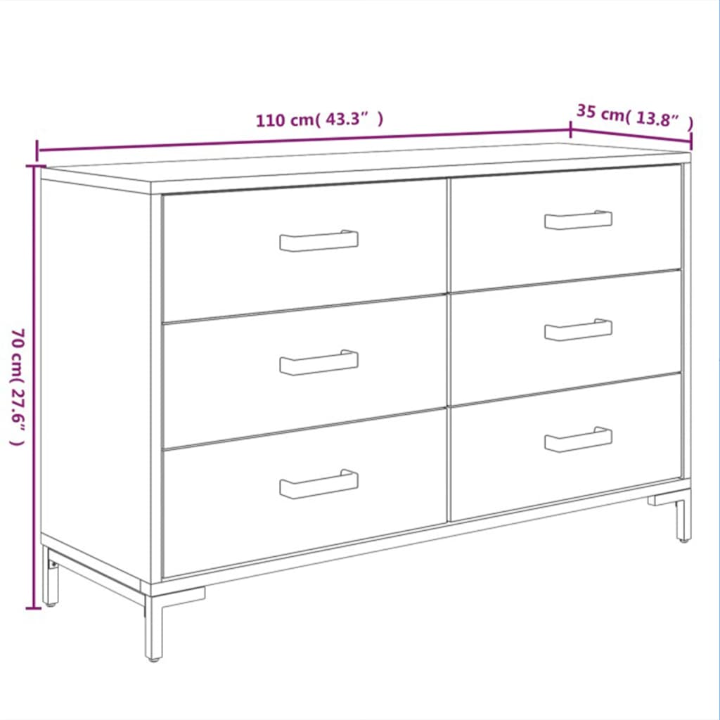 Aparador De Madera Maciza De Pino Negro 110x35x70 Cm / Vetonek_4