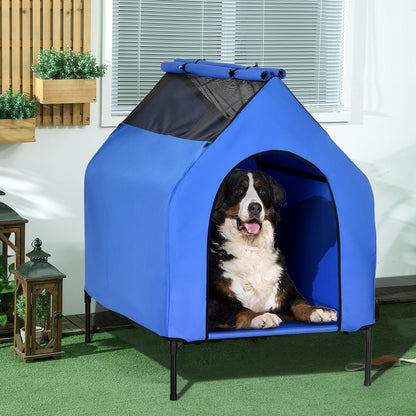 Pawhut Caseta Para Perros 130x85x121 Cm Con Cubierta Desmontable Y Ventanas Azul_1