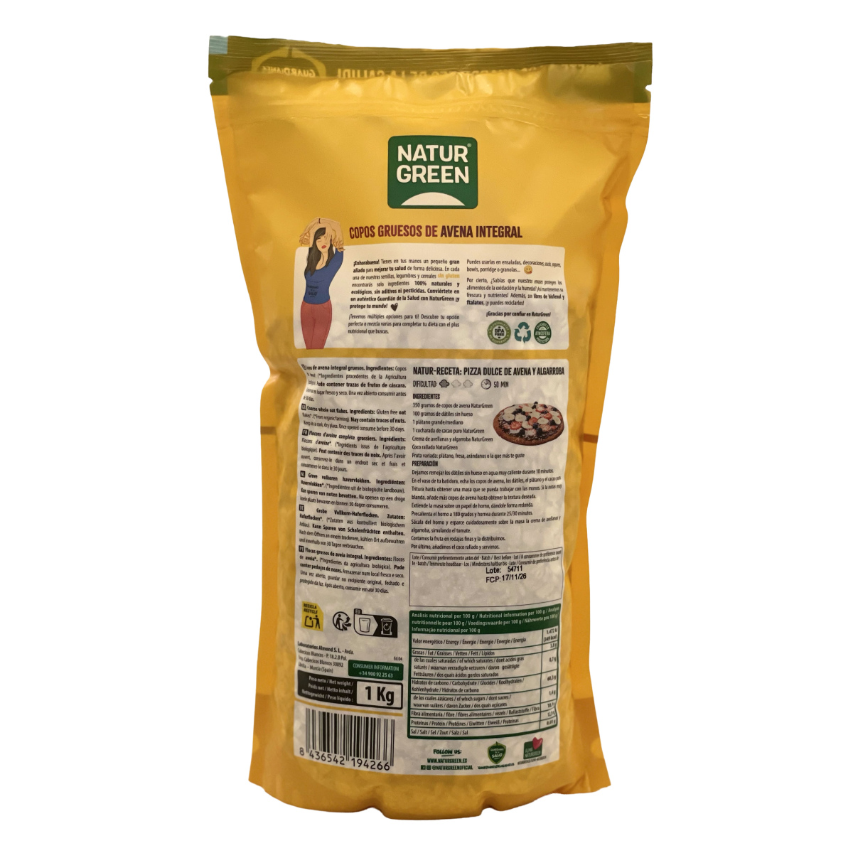 Flocos de Aveia Grossos Biológicos Sem Glúten NaturGreen 1 Kg