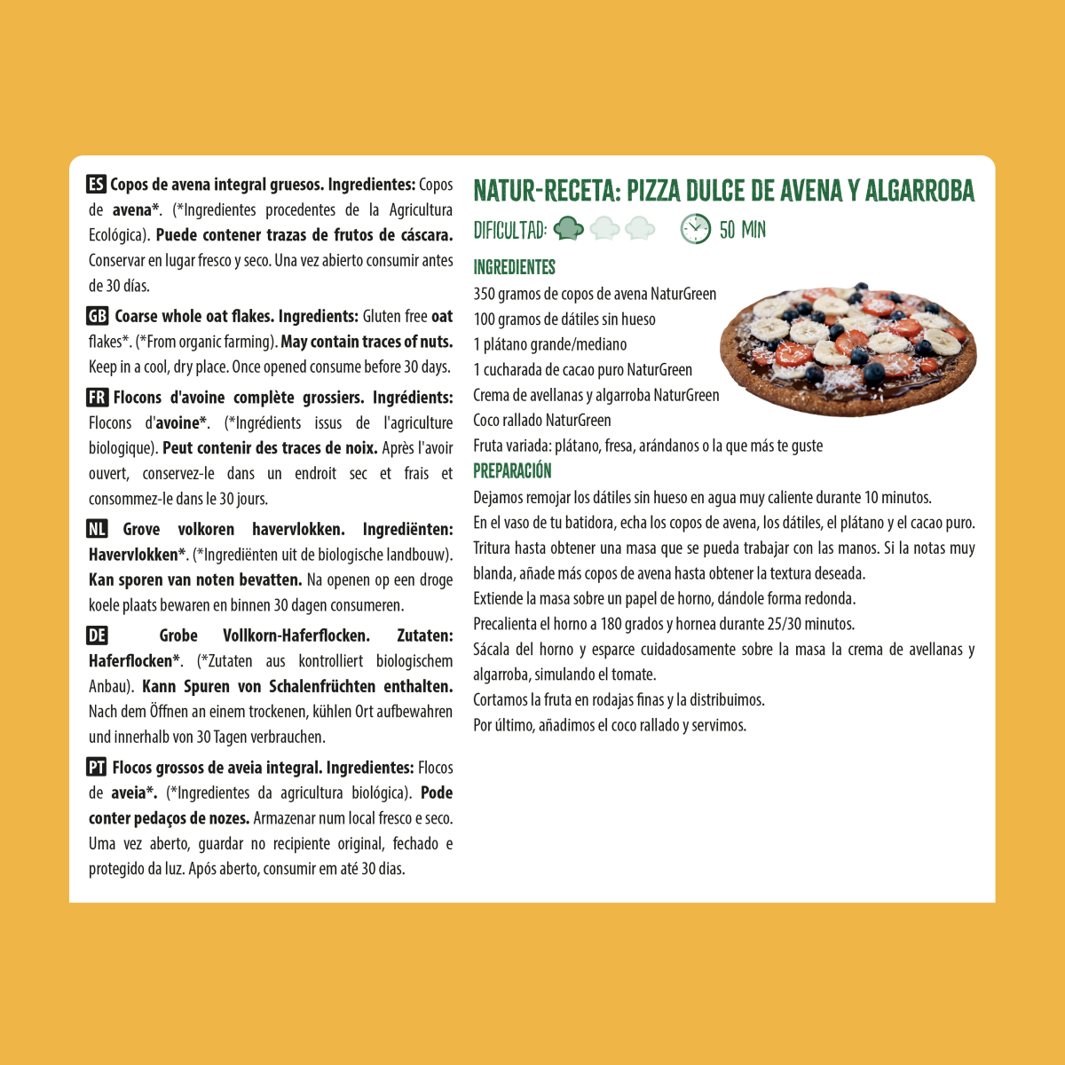 Flocos de Aveia Grossos Biológicos Sem Glúten NaturGreen 1 Kg