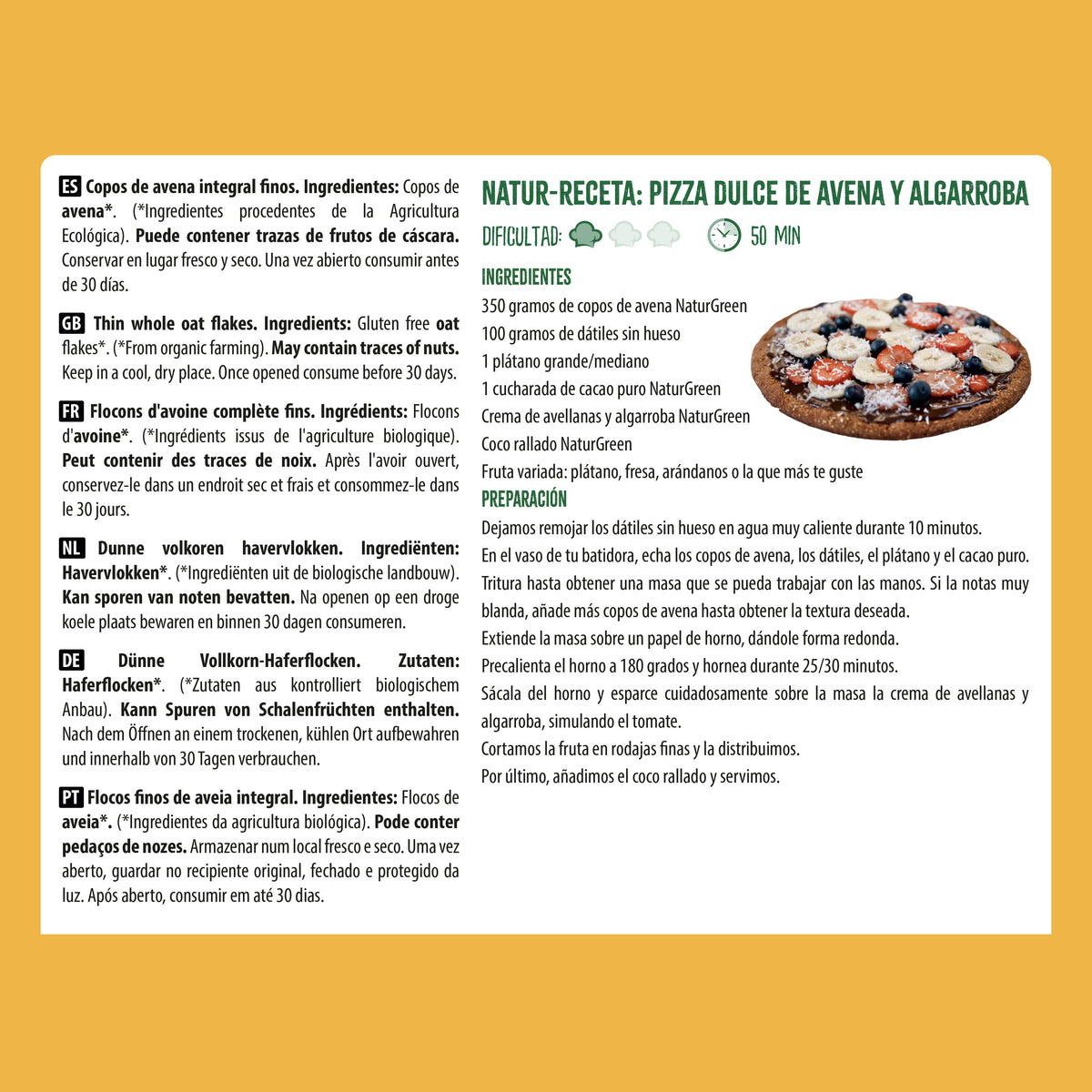 Embalagem de 2 unidades de Flocos Finos de Aveia Sem Glúten Biológicos NaturGreen Embalagem de 2 unidades de 1Kg
