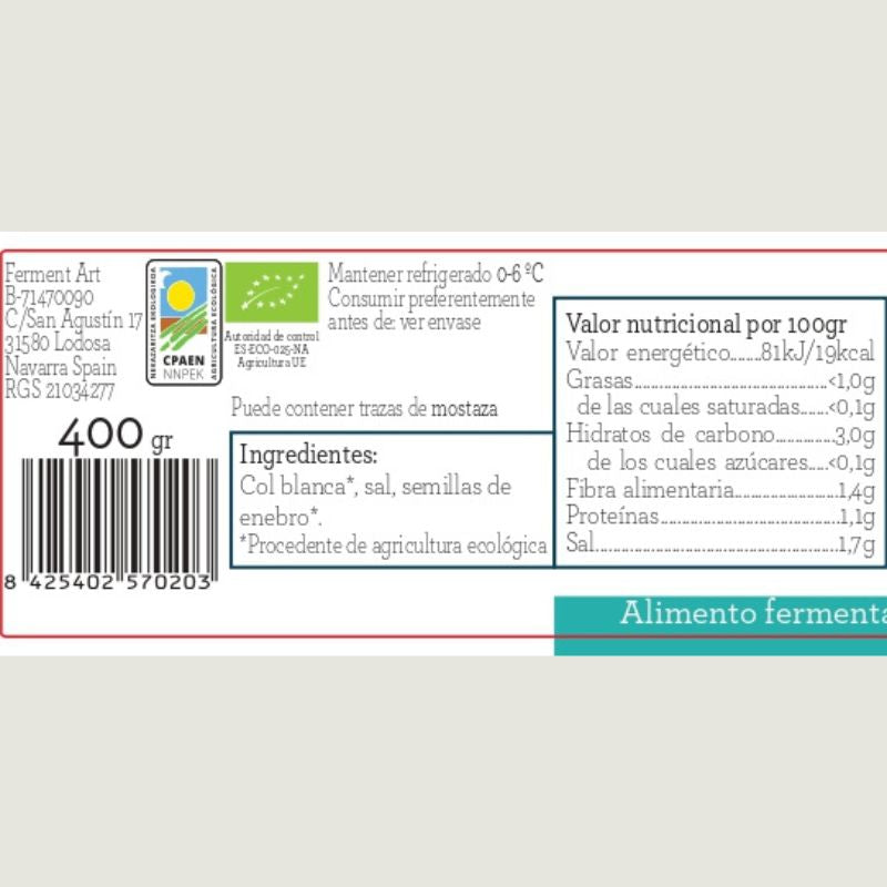 Chucrut Tradicional Eco Sin Pasteurizar Ferment Art 400 Gr_1
