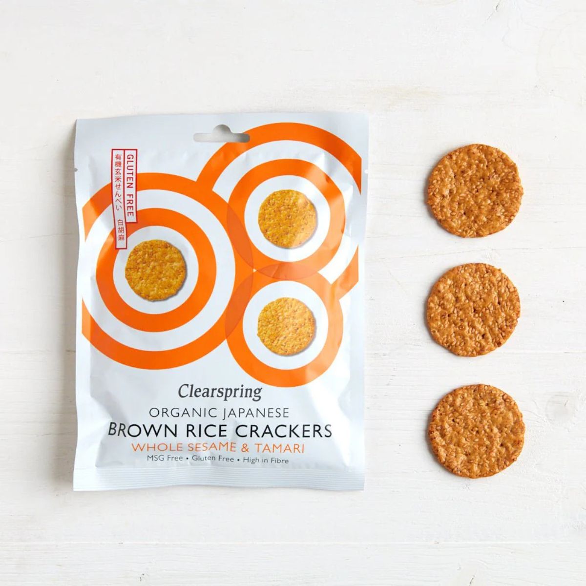 Bolachas biológicas de arroz integral e sésamo Clearspring 40g