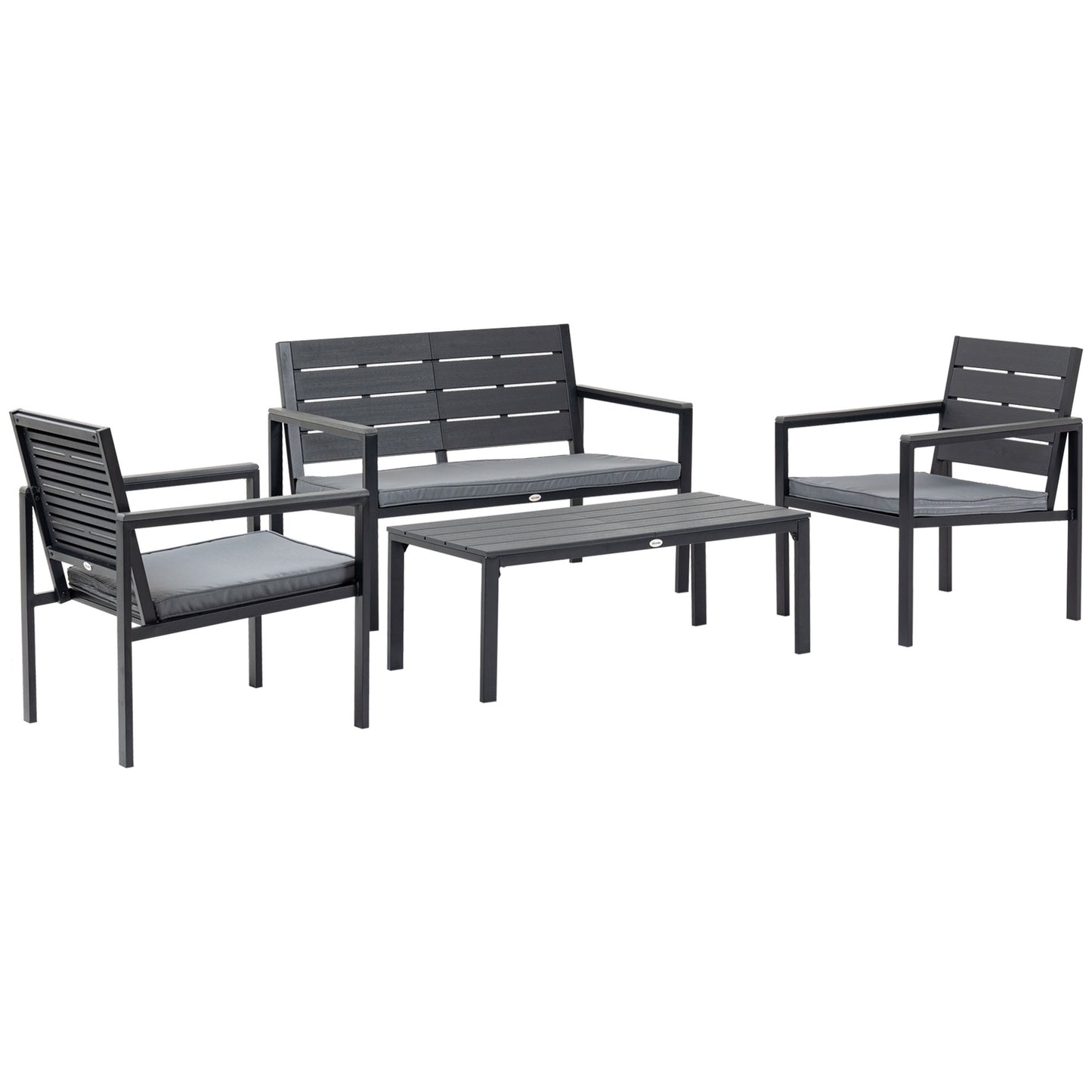 Outsunny Conjunto De Muebles De Jardín 4 Piezas Mesa Banco 2 Sillas Con Cojines_0