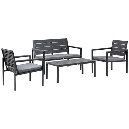Outsunny Conjunto De Muebles De Jardín 4 Piezas Mesa Banco 2 Sillas Con Cojines_0