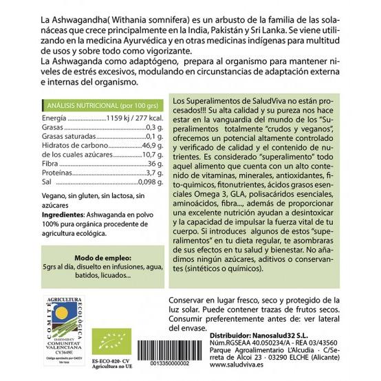 Ashwagandha em pó ECO 125 g, Salud Viva