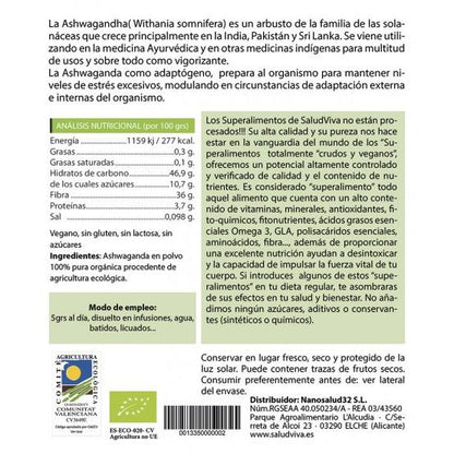 Ashwagandha em pó ECO 125 g, Salud Viva