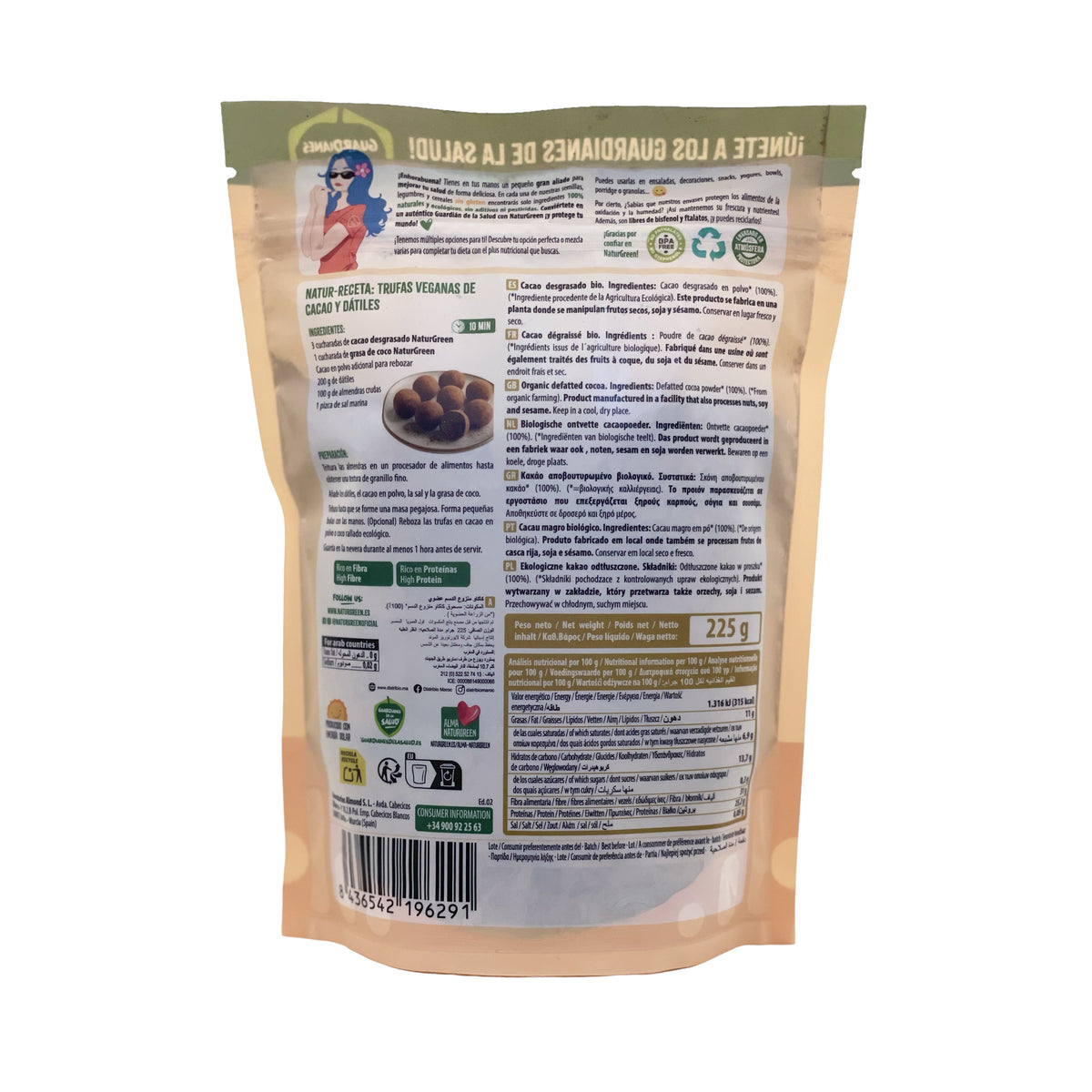 Cacau Biológico Sem Gordura Naturgreen 225 g