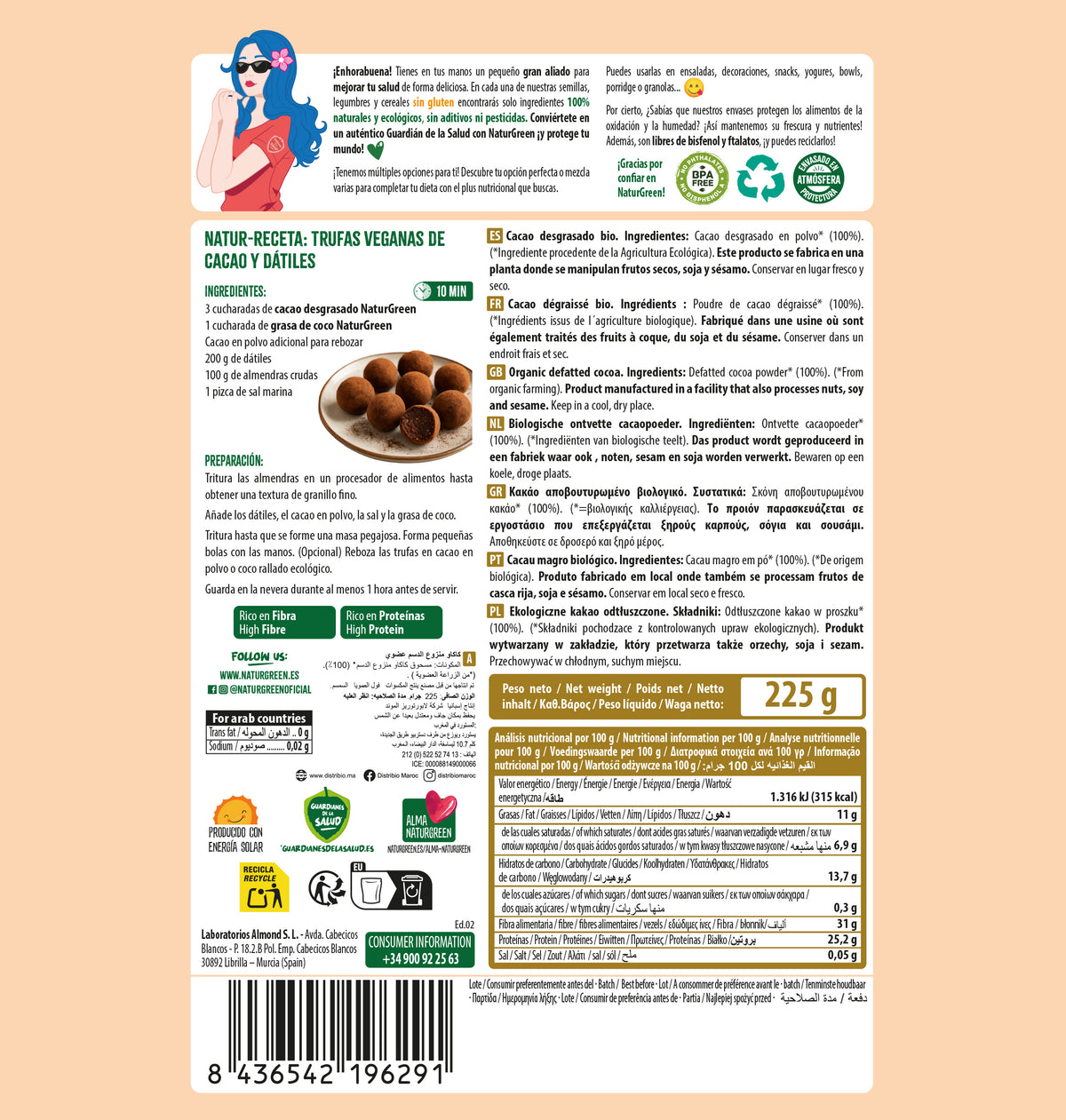 Cacau Biológico Sem Gordura Naturgreen 225 g
