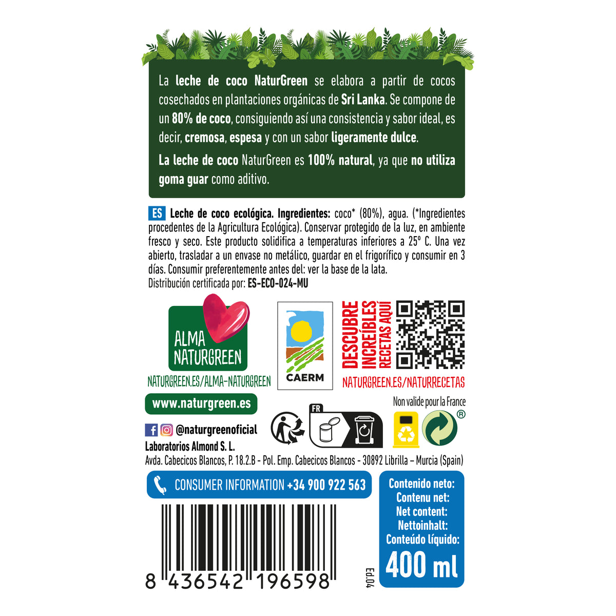 Leite de Coco Biológico NaturGreen 400 g / 400 ml