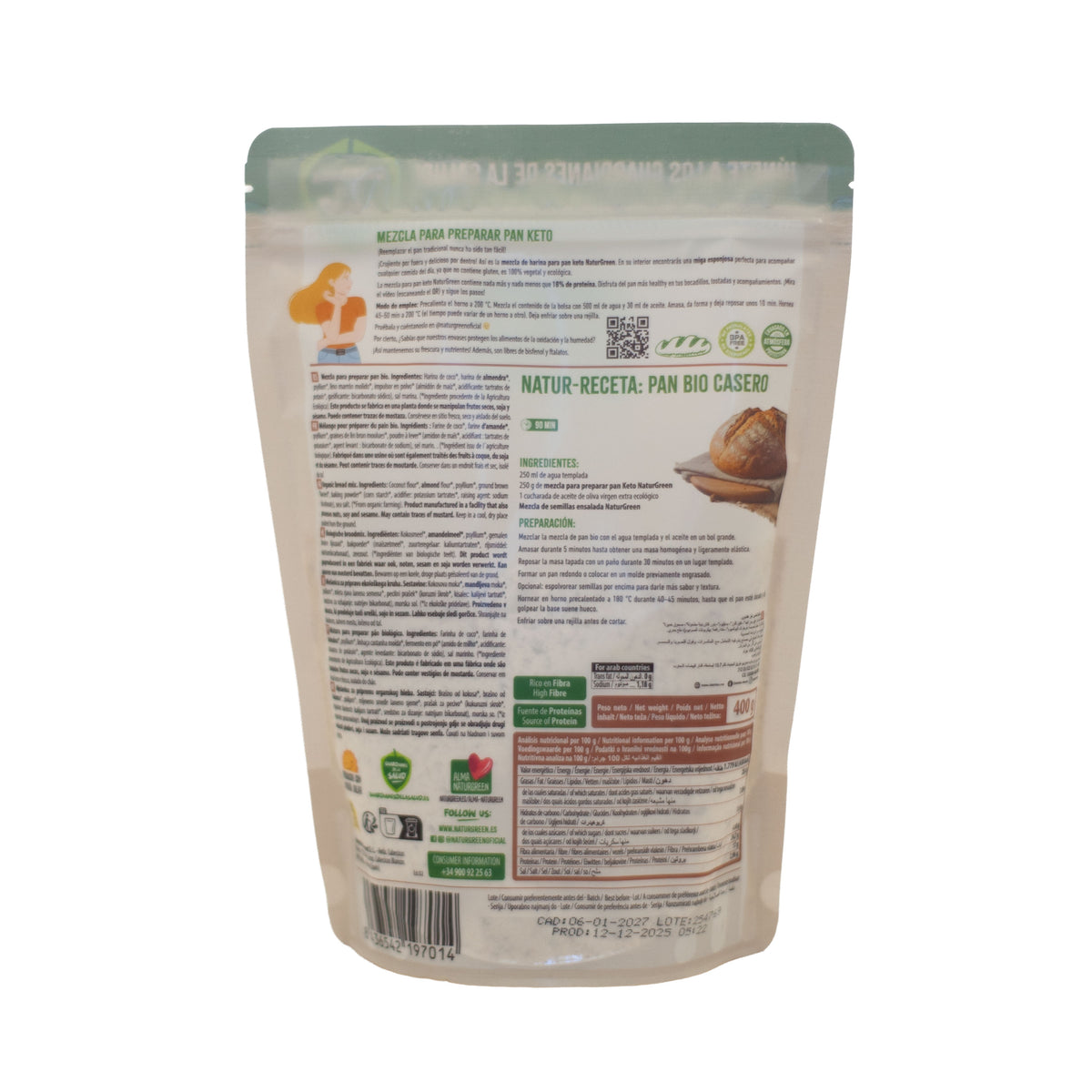 Mistura de farinha para pão cetogénica sem glúten NaturGreen 400g