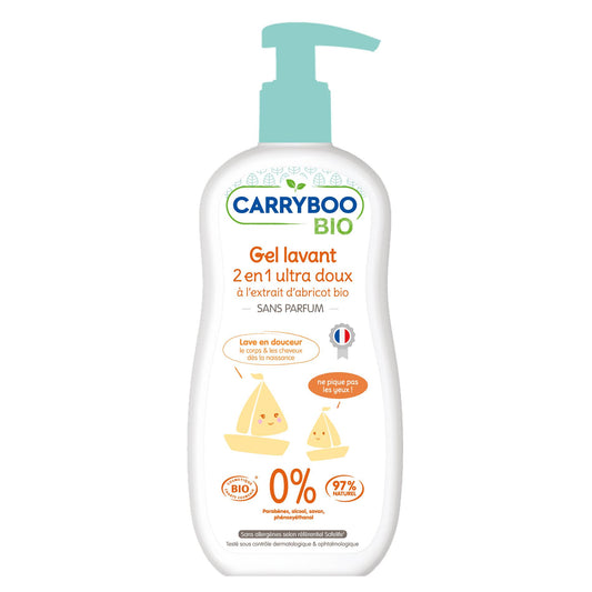 CARRYBOO - Gel de limpeza ultra suave 2 em 1 com extrato de alperce biológico - Frasco com bomba de 500 ml