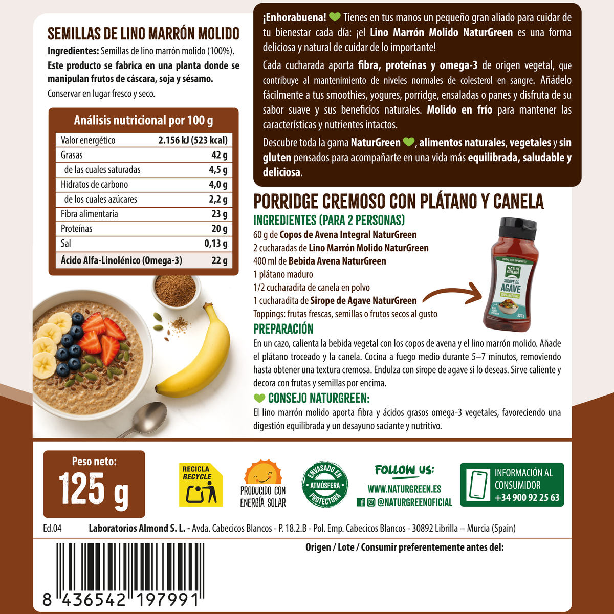 Semillas de Lino Marrón Molido NaturGreen 125 g